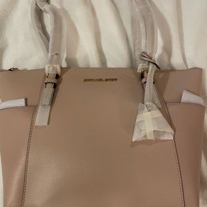 Jet Set East West Logo Charm Saffiano Leather Tote Bag